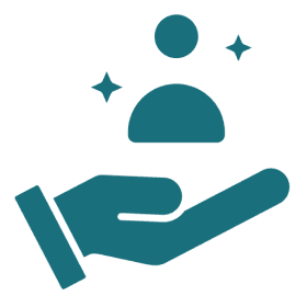 Hand holding person icon with stars