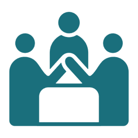 Three people collaborating icon